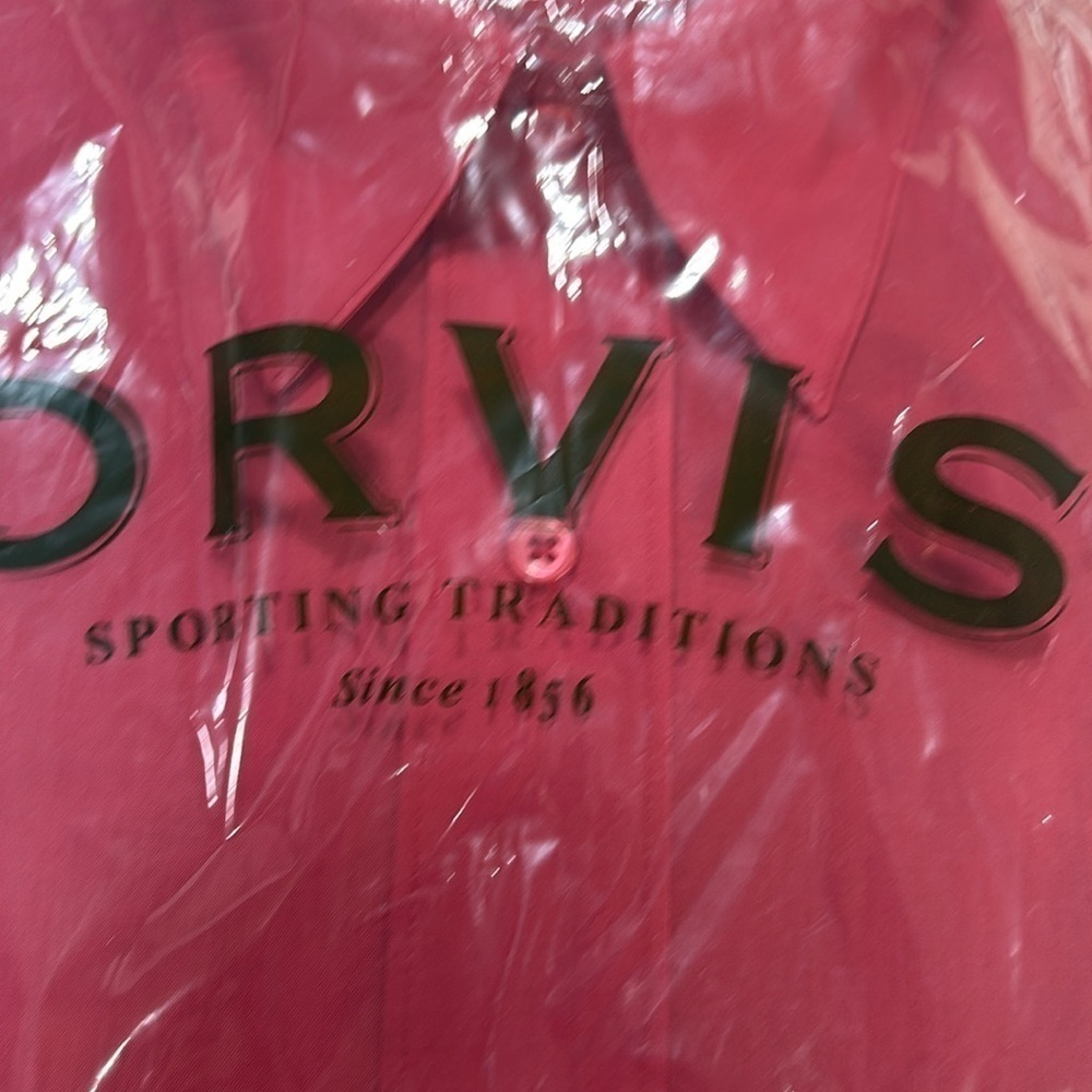 ORVIS red wrinkle free long sleeve cotton blend collard pocket shirt - Picture 2 of 7